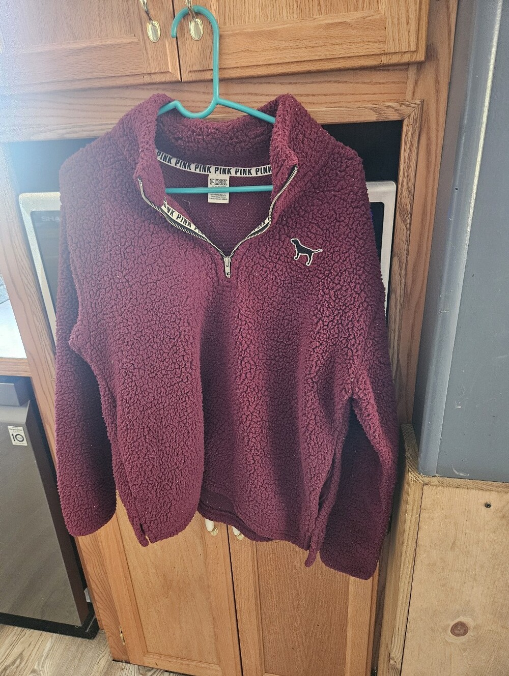 PINK Victoria's Secret Burgundy Sherpa Quarter-Zip Pullover